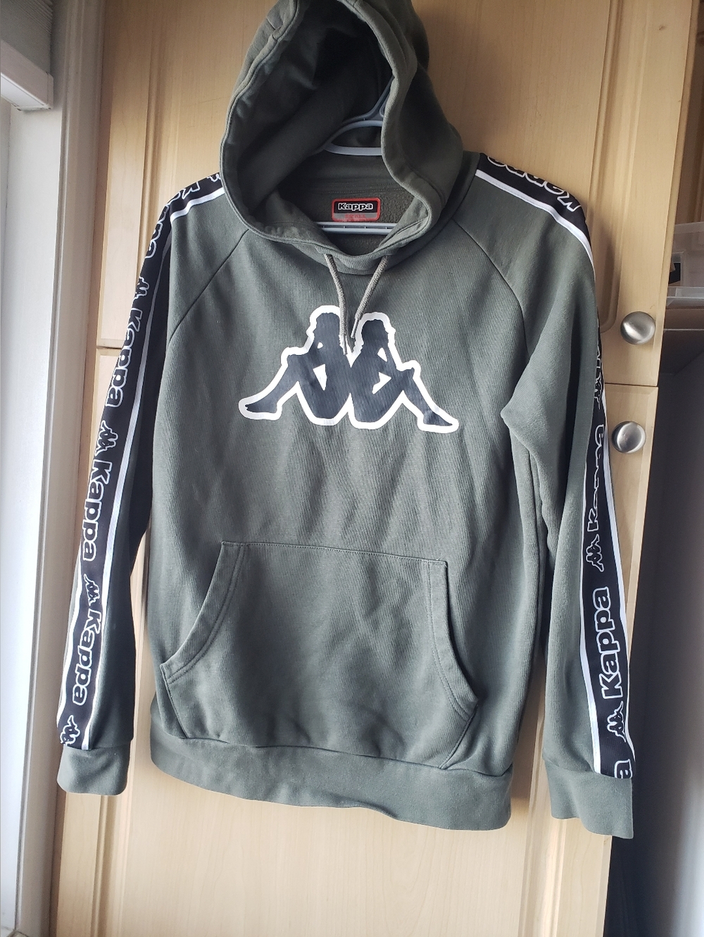Kappa Olive Green Hoodie with Black Logo Tape Small